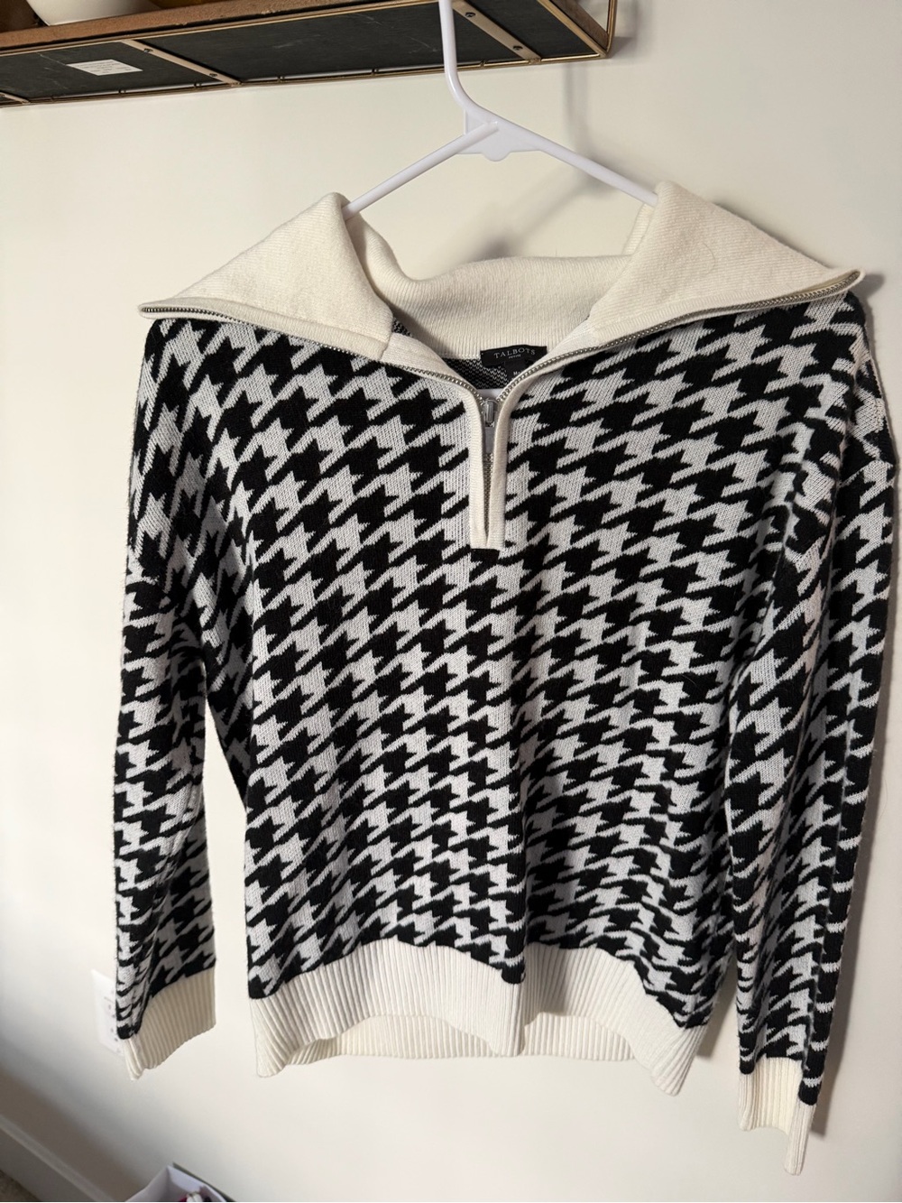 Talbots Zip-Collar Houndstooth Jacquard Sweater